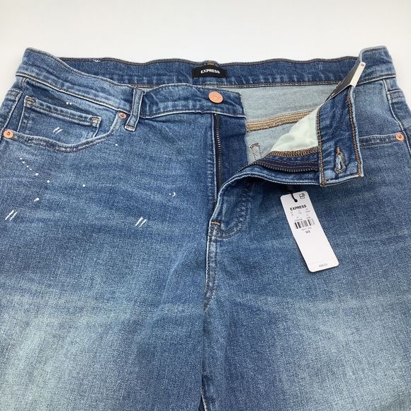 Express Womens 70s Flare Mid Rise Distressed Jeans Blue Size‎ 14R NWT - Picture 6 of 11